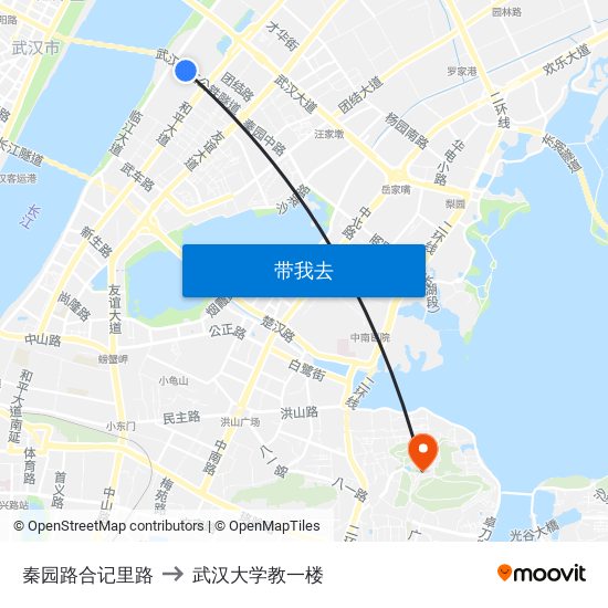 秦园路合记里路 to 武汉大学教一楼 map