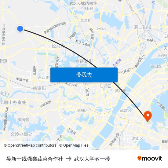 吴新干线强鑫蔬菜合作社 to 武汉大学教一楼 map