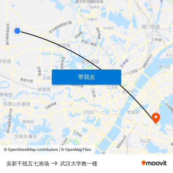 吴新干线五七渔场 to 武汉大学教一楼 map