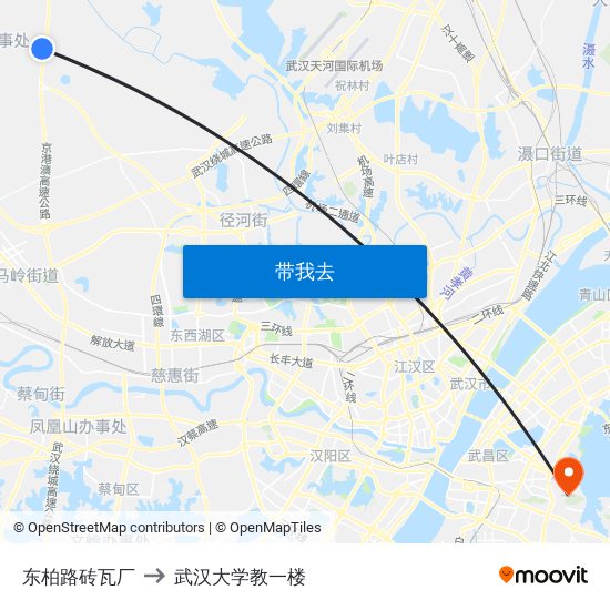 东柏路砖瓦厂 to 武汉大学教一楼 map