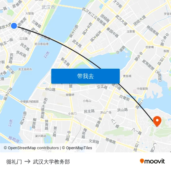 循礼门 to 武汉大学教务部 map