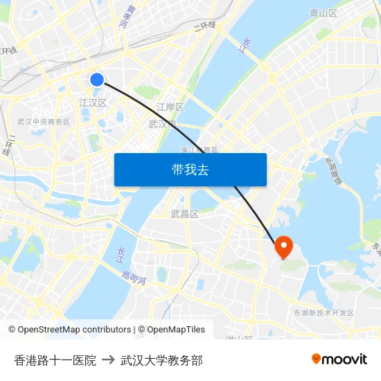 香港路十一医院 to 武汉大学教务部 map
