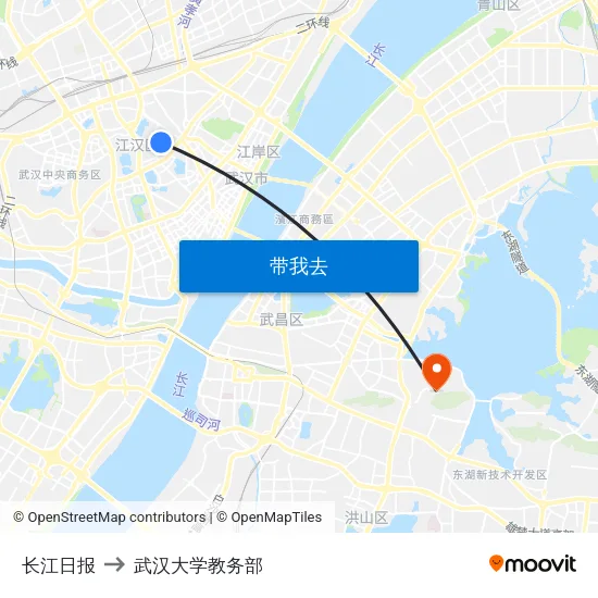 长江日报 to 武汉大学教务部 map