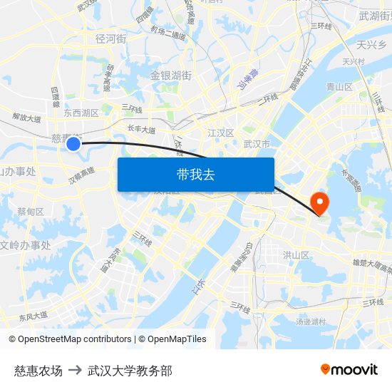 慈惠农场 to 武汉大学教务部 map