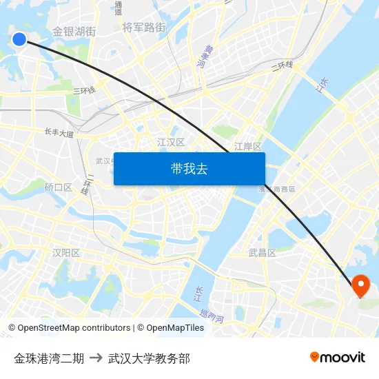 金珠港湾二期 to 武汉大学教务部 map