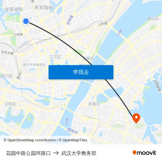 花园中路公园环路口 to 武汉大学教务部 map