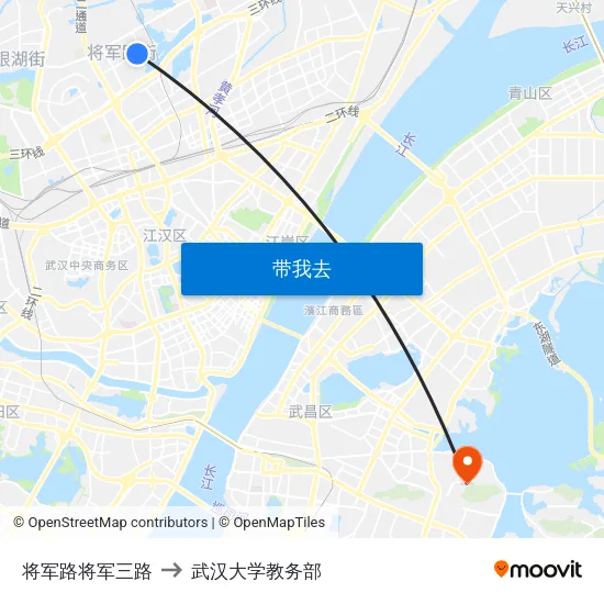 将军路将军三路 to 武汉大学教务部 map