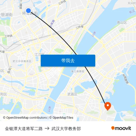 金银潭大道将军二路 to 武汉大学教务部 map