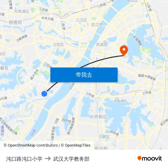 沌口路沌口小学 to 武汉大学教务部 map