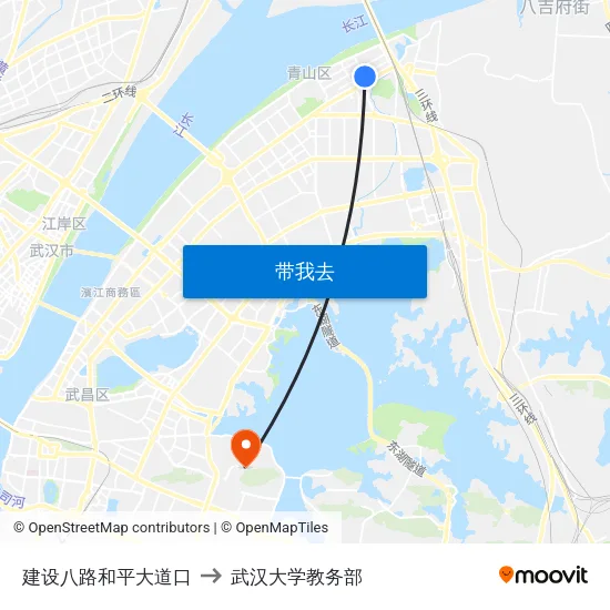 建设八路和平大道口 to 武汉大学教务部 map