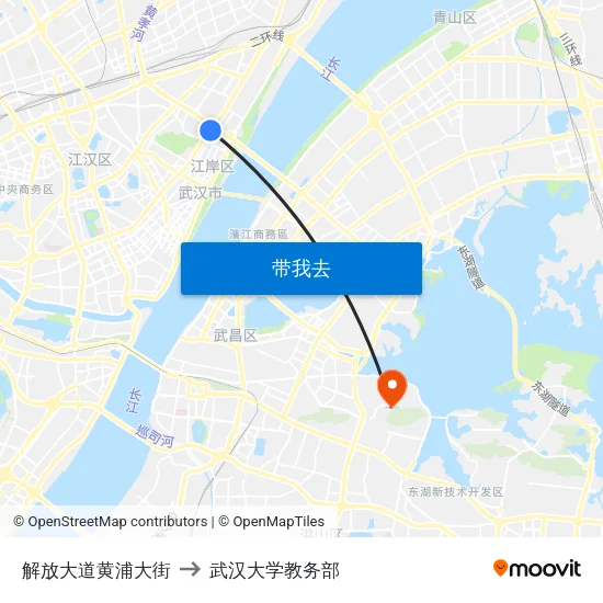 解放大道黄浦大街 to 武汉大学教务部 map