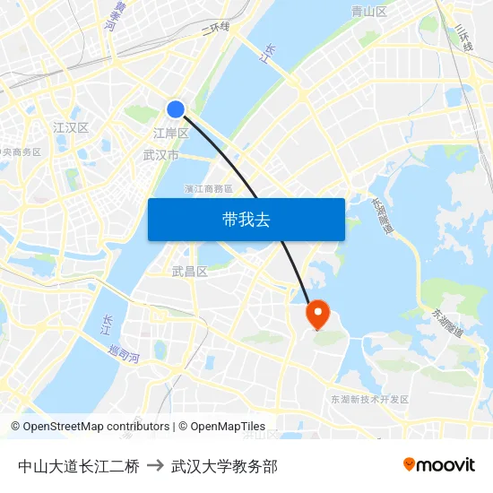 中山大道长江二桥 to 武汉大学教务部 map