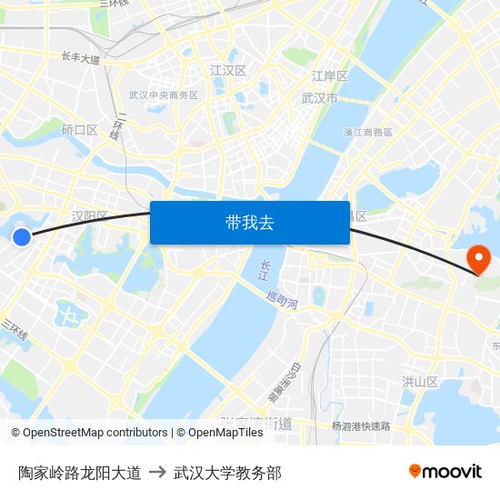 陶家岭路龙阳大道 to 武汉大学教务部 map