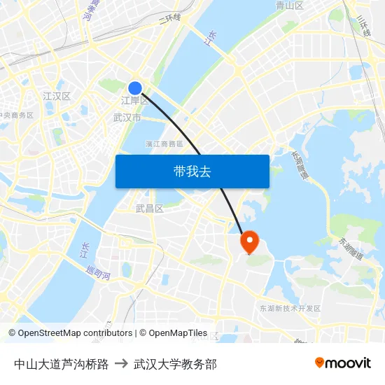 中山大道芦沟桥路 to 武汉大学教务部 map