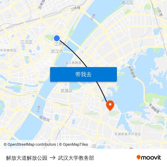 解放大道解放公园 to 武汉大学教务部 map