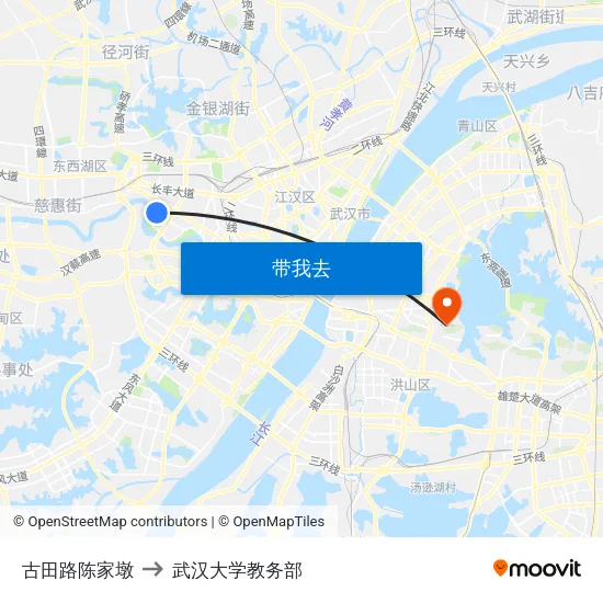 古田路陈家墩 to 武汉大学教务部 map