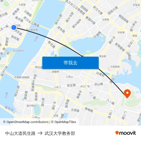 中山大道民生路 to 武汉大学教务部 map