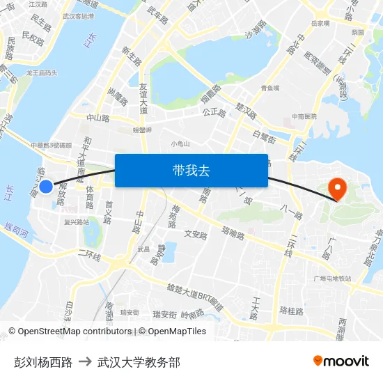彭刘杨西路 to 武汉大学教务部 map