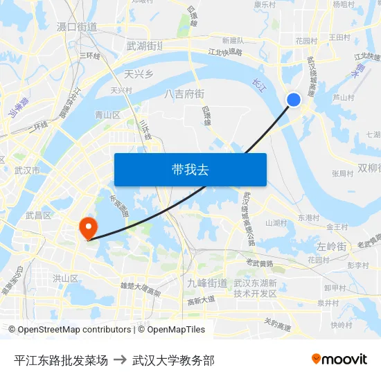 平江东路批发菜场 to 武汉大学教务部 map
