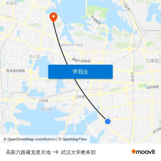 高新六路藏龙星天地 to 武汉大学教务部 map