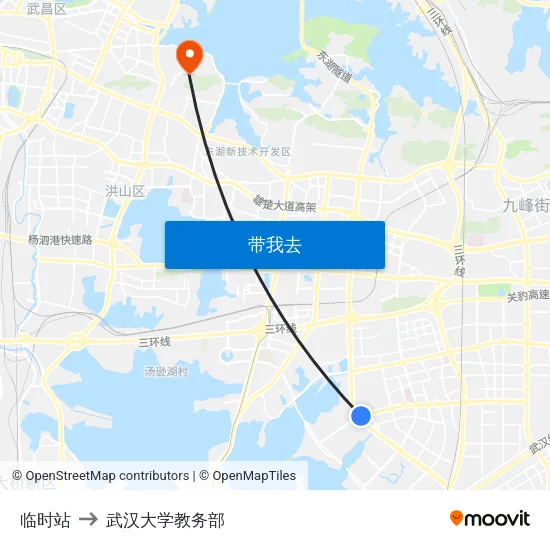 临时站 to 武汉大学教务部 map