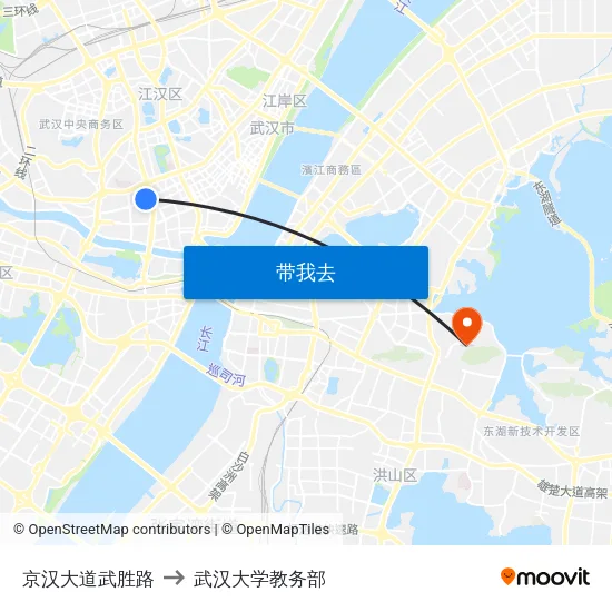 京汉大道武胜路 to 武汉大学教务部 map
