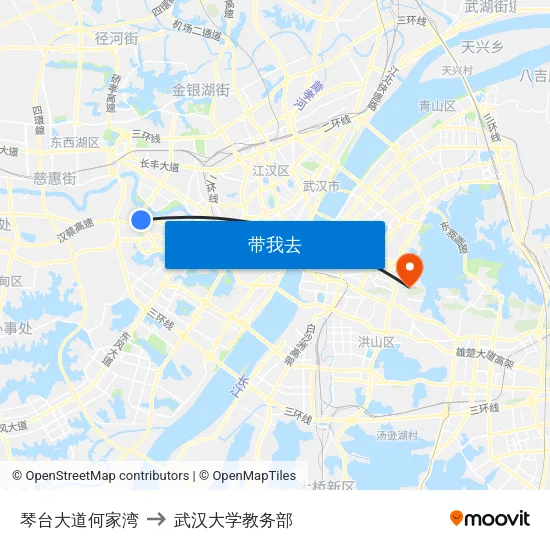 琴台大道何家湾 to 武汉大学教务部 map