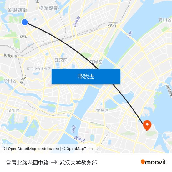 常青北路花园中路 to 武汉大学教务部 map