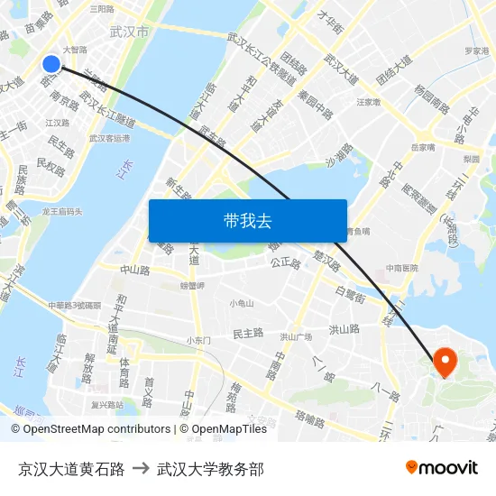 京汉大道黄石路 to 武汉大学教务部 map
