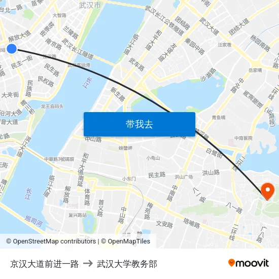 京汉大道前进一路 to 武汉大学教务部 map