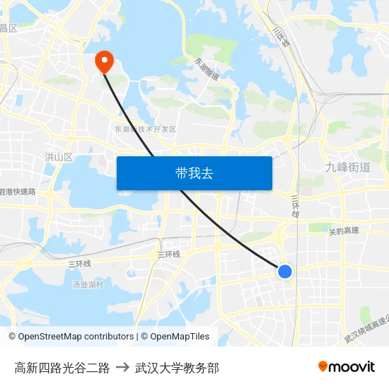 高新四路光谷二路 to 武汉大学教务部 map