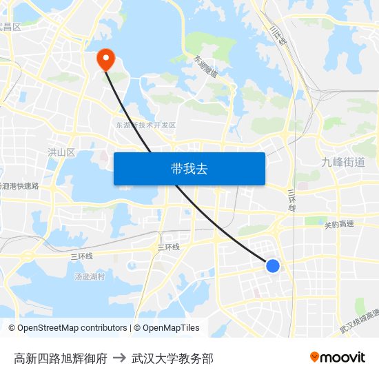 高新四路旭辉御府 to 武汉大学教务部 map