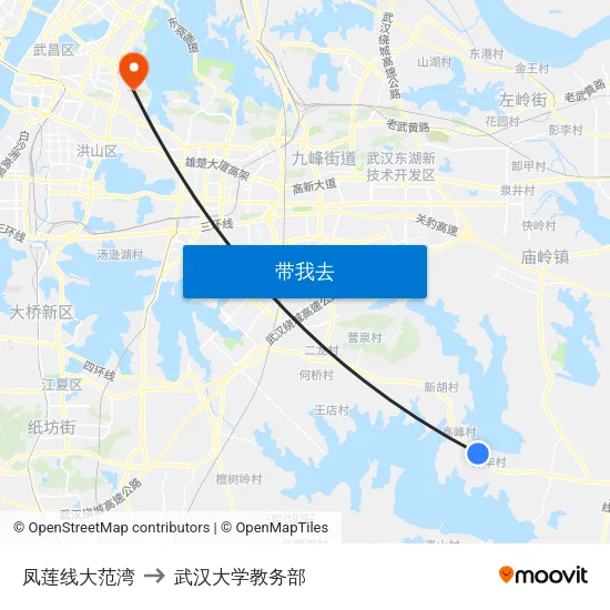 凤莲线大范湾 to 武汉大学教务部 map