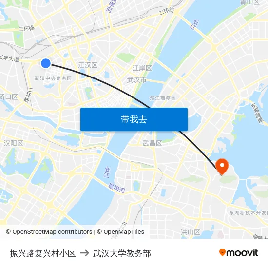 振兴路复兴村小区 to 武汉大学教务部 map