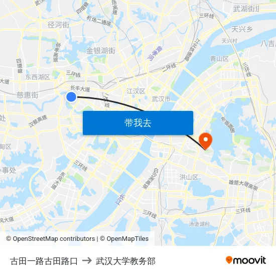 古田一路古田路口 to 武汉大学教务部 map