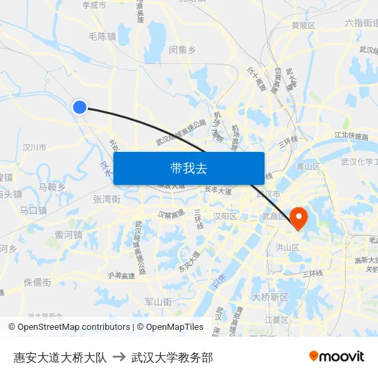 惠安大道大桥大队 to 武汉大学教务部 map