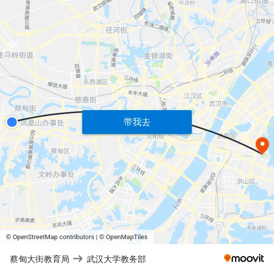 蔡甸大街教育局 to 武汉大学教务部 map