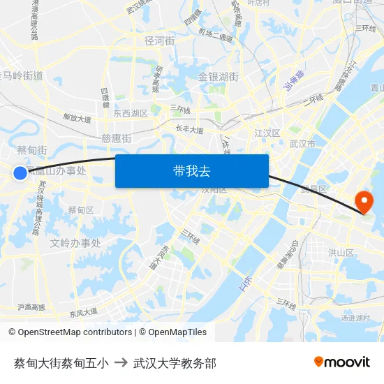 蔡甸大街蔡甸五小 to 武汉大学教务部 map