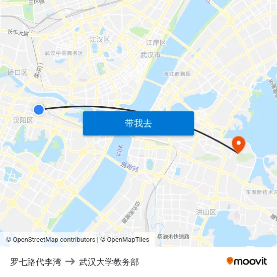 罗七路代李湾 to 武汉大学教务部 map