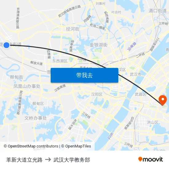 革新大道立光路 to 武汉大学教务部 map