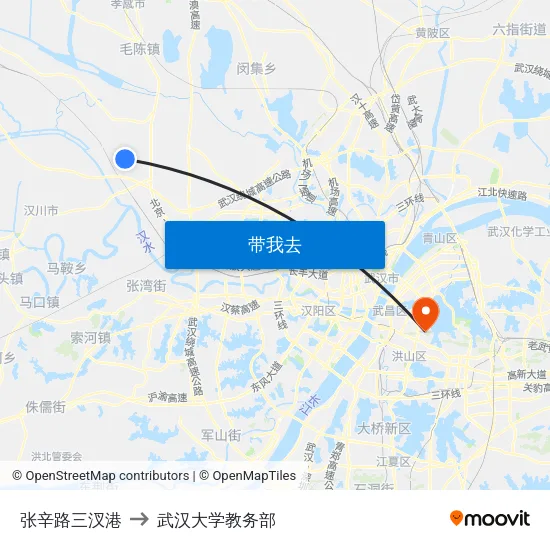 张辛路三汊港 to 武汉大学教务部 map