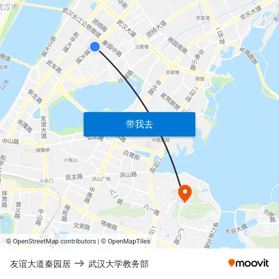 友谊大道秦园居 to 武汉大学教务部 map