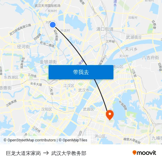 巨龙大道宋家岗 to 武汉大学教务部 map