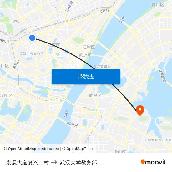 发展大道复兴二村 to 武汉大学教务部 map