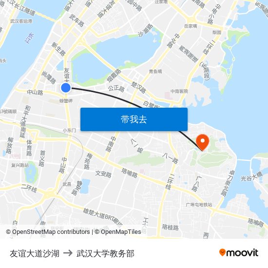 友谊大道沙湖 to 武汉大学教务部 map