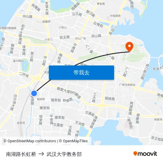 南湖路长虹桥 to 武汉大学教务部 map
