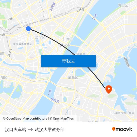 汉口火车站 to 武汉大学教务部 map