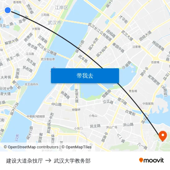 建设大道杂技厅 to 武汉大学教务部 map