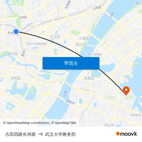 古田四路长祥路 to 武汉大学教务部 map