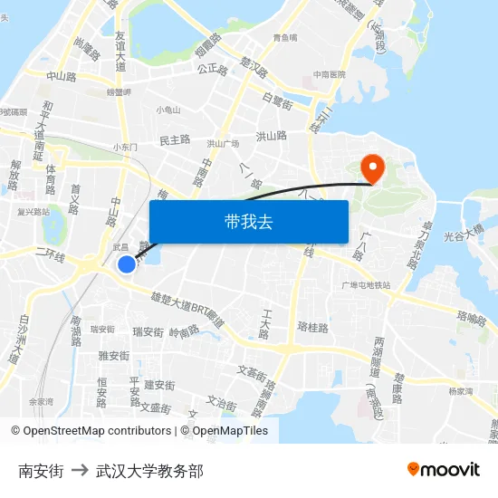 南安街 to 武汉大学教务部 map